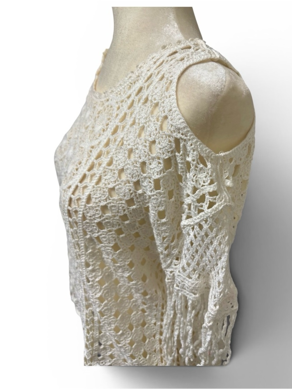 Crochet Cold Shoulder Fringe Boho Top in White by V Christina